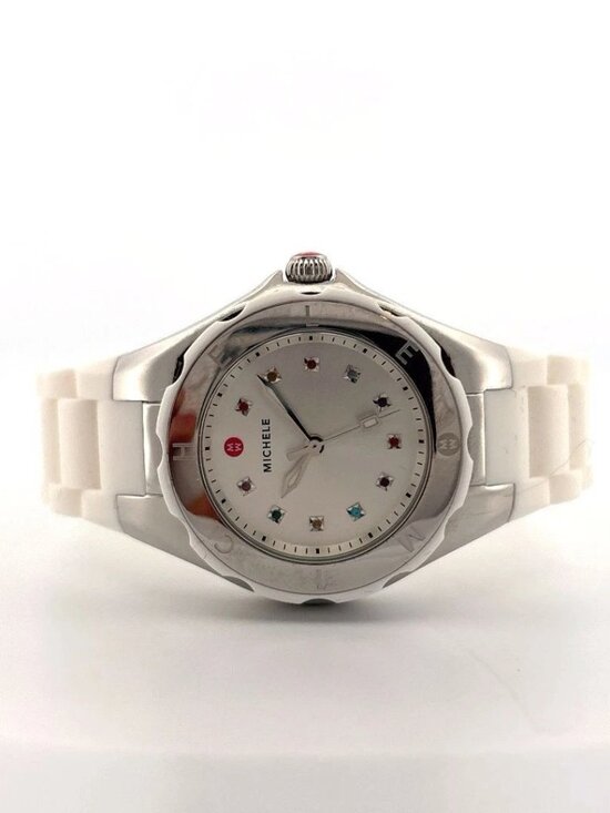 Michele Tahitian Jelly Bean Watch White Steel Silicone Box & Card MW12P000001 main image 8